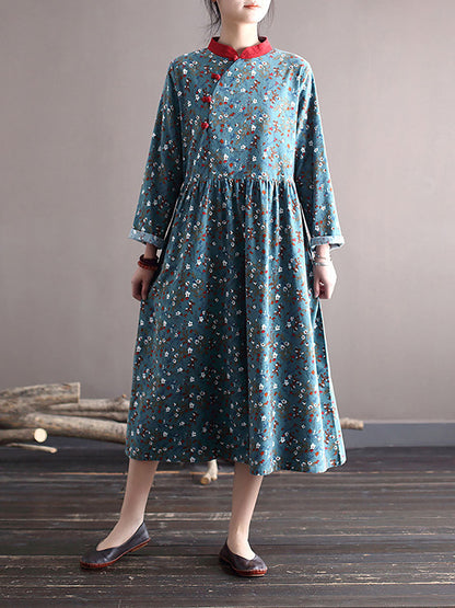 Spring National Style Frog Loose Dress