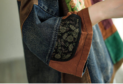 Print Denim Panel Doll Sleeve T-shirt