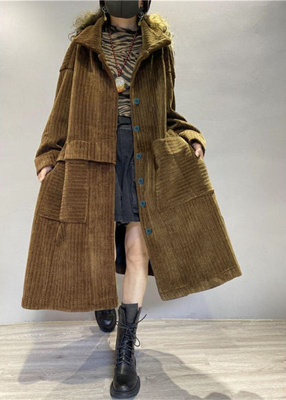 Coffee Pockets Button Corduroy Loose Fall Long Sleeve Coats