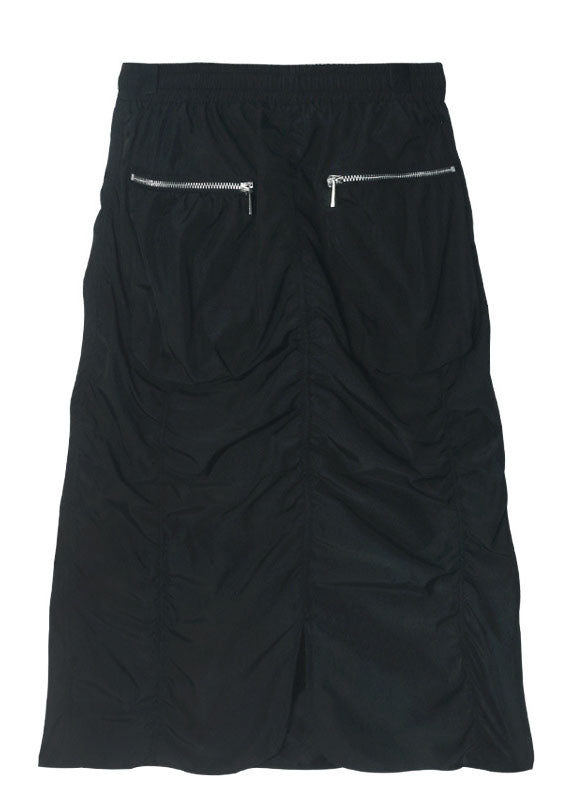 Classy Black Wrinkled Zippered Pockets Fall Skirts