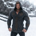Men's Viking Tribal Raven Rune Celtic Inspired Knit Hooded Sweater artswardrobe
