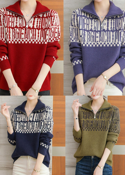 Grass Green Peter Pan Collar Zip Up Wool Knit Sweaters Fall