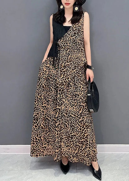 Leopard Tie Waist Top and Maxi Skirts Two Pieces Set Summer