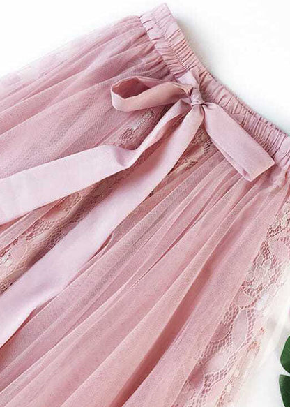 Diy Pink Wrinkled Patchwork Lace Tulle Skirt Spring