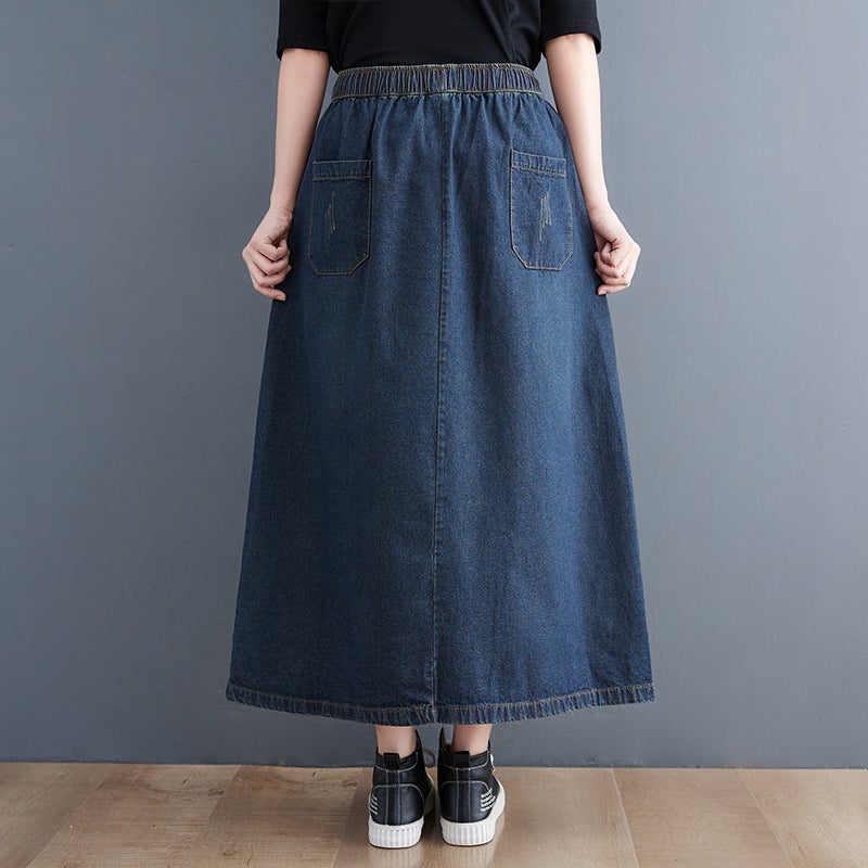 Retro Embroidery Loose Denim Skirt
