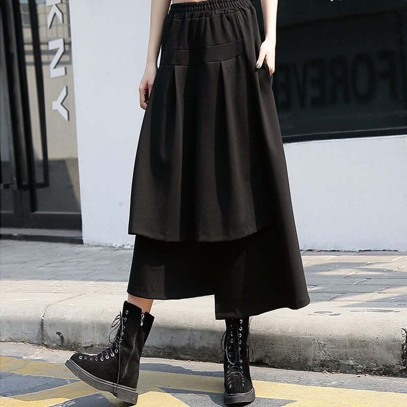 Baggy Black Cotton Shift Skirt Holiday Skirt Elastic Waist Baggy New Asymmetrical Design Autumn Skirt