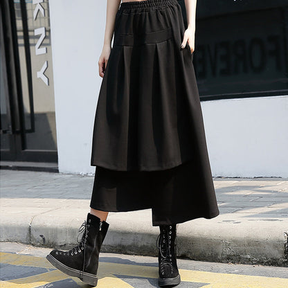 Baggy Black Cotton Shift Skirt Holiday Skirt Elastic Waist Baggy New Asymmetrical Design Autumn Skirt