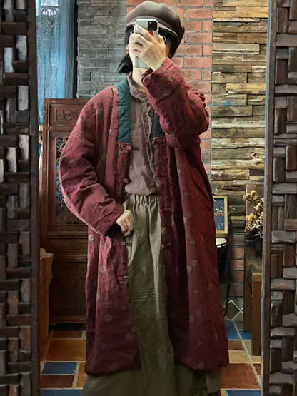 Print Washed Linen Padded Coat