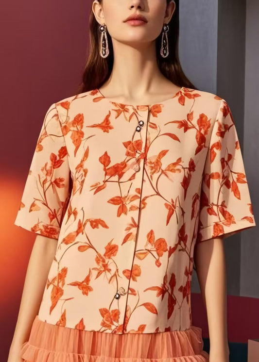 Orange Print Patchwork Ruffled Chiffon Mini Dresses Summer