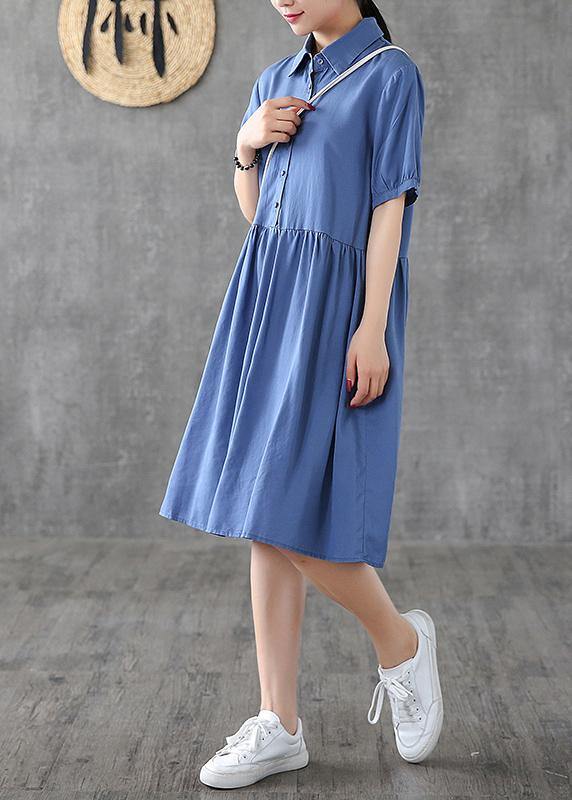 Lapel Cinched Tunic Tunic Tops Blue Dresses