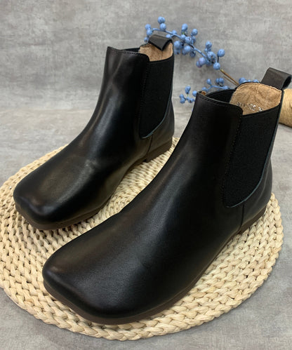 Simple Camel Splicing Cowhide Leather Ankle Boots