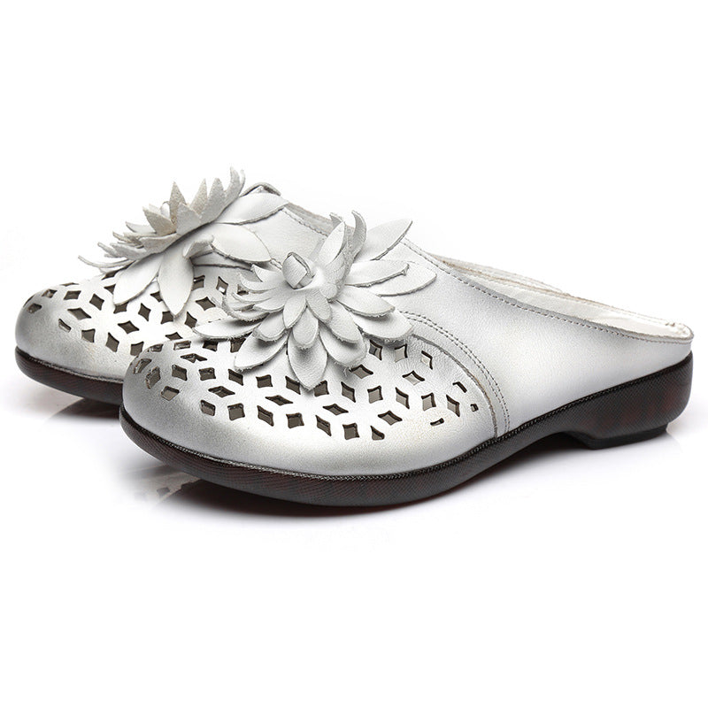 Hollow Leather Slippers
