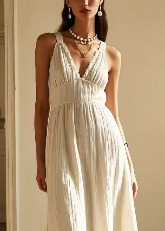 Simple White Silm Fit Fine Cotton Beach Dress Summer