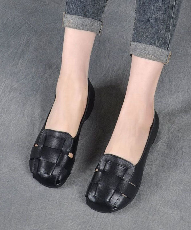 Brown Flat Feet Shoes Cowhide Leather Stylish Splicing Flat Shoes for