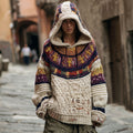 Women's Ancient Egyptian Ankh Geometric Knitted Jacquard Hooded Sweater elevenforest