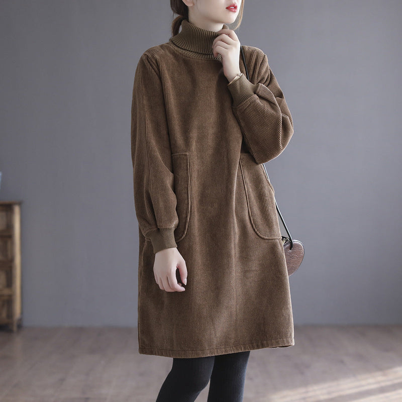 Corduroy Color Plus Velvet Thick Loose Turtleneck Top