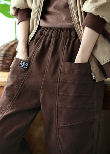 Unique Chocolate Pockets Cotton Harem Pants Winter