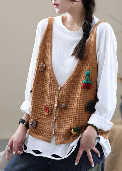 Style Khaki Embroideried Fall Shirt Knit Vest Sleeveless