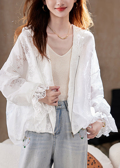 Yellow Zip Up Lace Hoodie Coat Batwing Sleeve