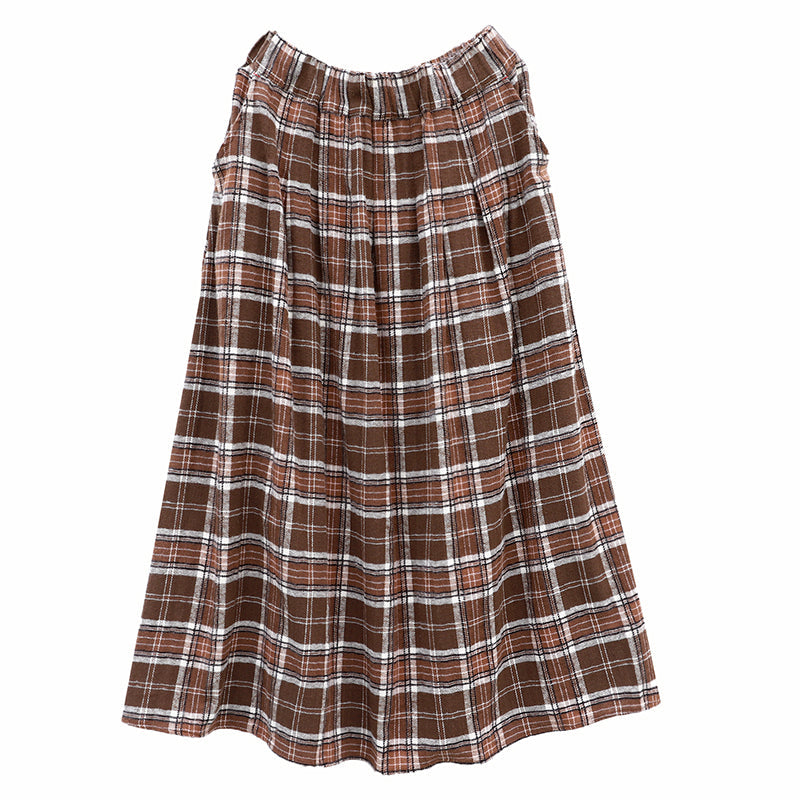 Retro Autumn Cotton Plaid Skirt