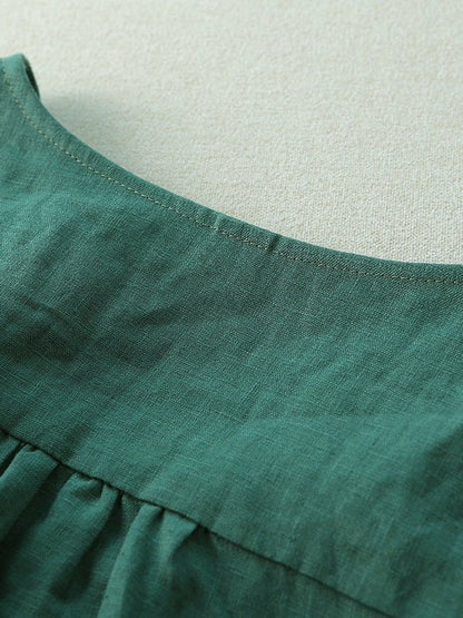 Pure Color V Neck Half Sleeve Linen Tee Top