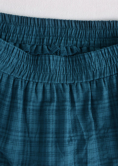 Light Blue Asymmetrical Plaid Patchwork a Line Skirt Spring