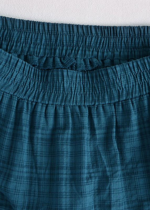 Light Blue Asymmetrical Plaid Patchwork a Line Skirt Spring