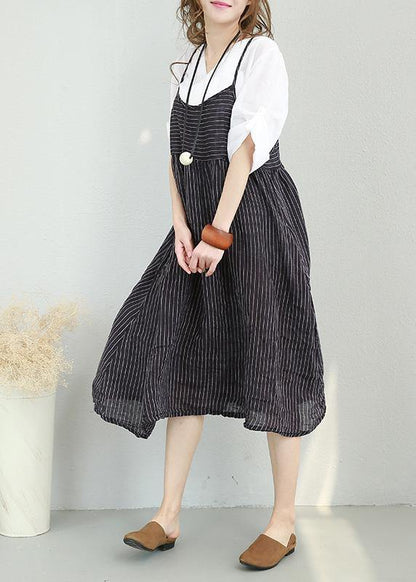 Chiffon Suspender Dress Summer Striped Midi Skirt