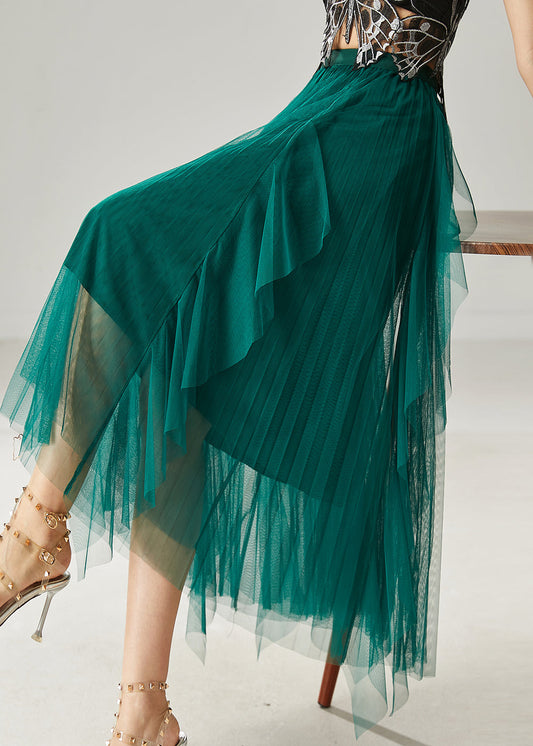 Peacock Green Ruffled Tulle Holiday Skirts Summer