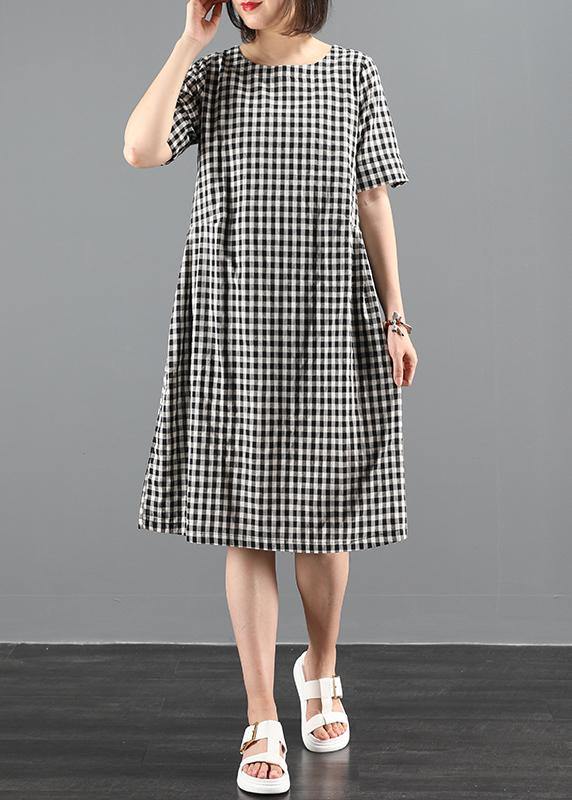 O Neck Summer Clothes Sewing Black Plaid Dresses