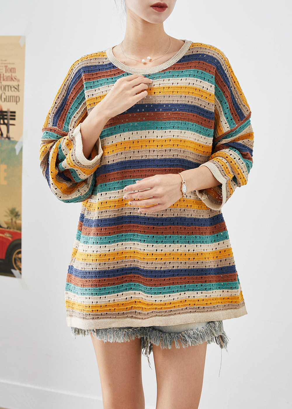 Colorblock Oversized Striped Knit Top Fall