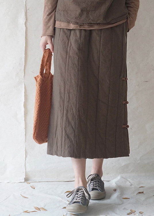 Chocolate Button Fine Cotton Filled Skirts Thick Side Open Winter