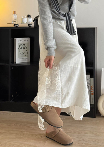 Simple White Patchwork Lace a Line Skirt Fall
