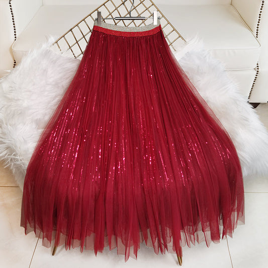 Mulberry Sequins Tulle Cinched Skirts Summer