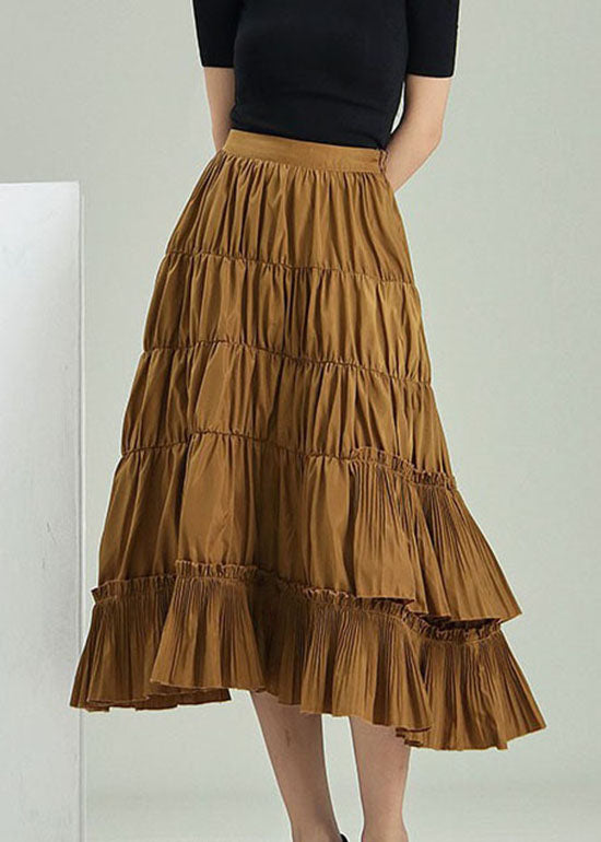 Yellow Wrinkled Zip Up Patchwork Skirts Spring