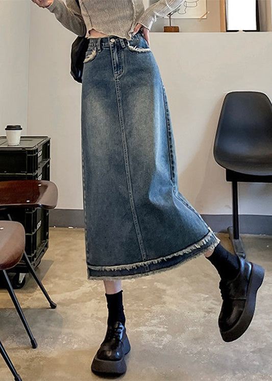 Blue Patchwork High Waist Button Denim a Line Skirts