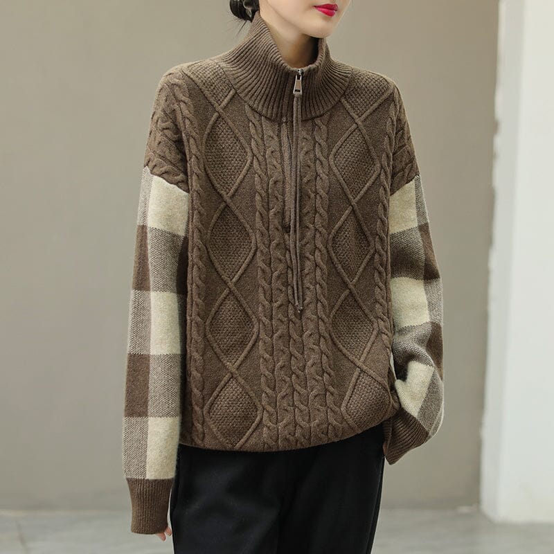 Winter Color Matching Zipper Sweater