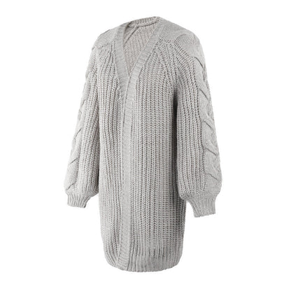 Lantern Sleeve Twist Cable Sweater Cardigan