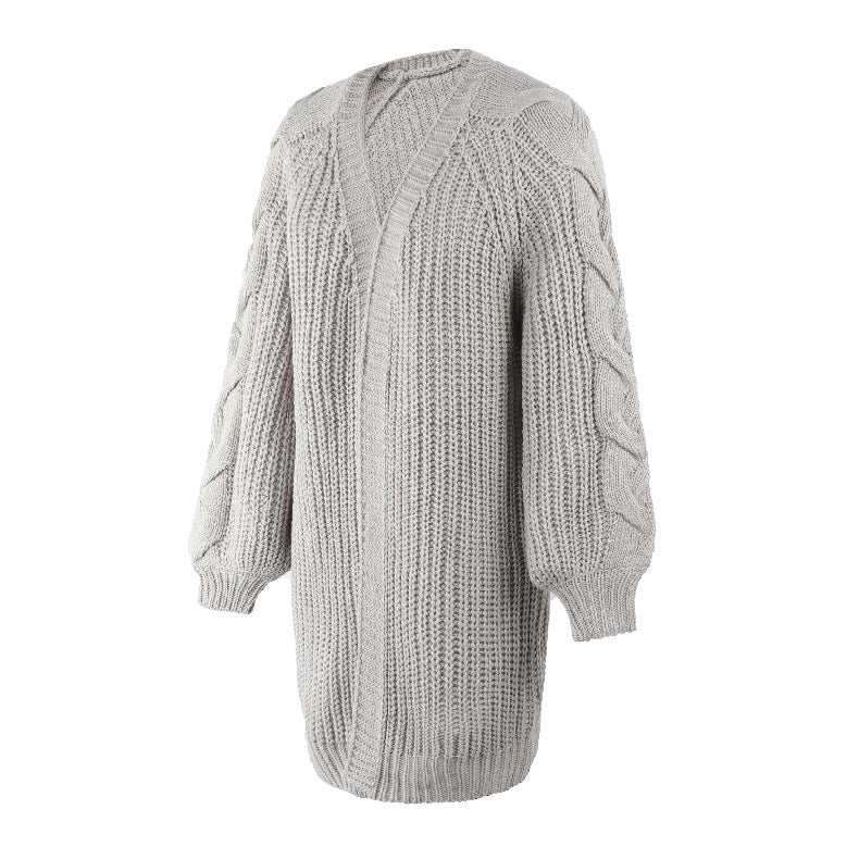 Lantern Sleeve Twist Cable Sweater Cardigan