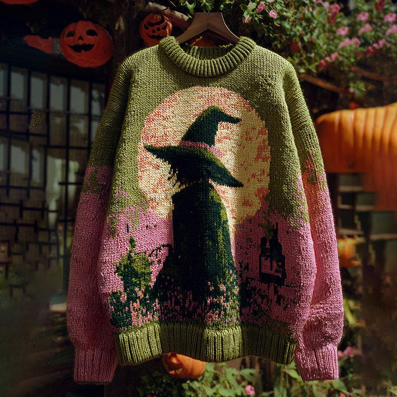 Halloween Witch Art Cozy Knit Sweater artswardrobe