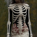 Women's Vintage Halloween Skeleton Bones With Rose Art Cozy Knit Mini Sweater Dress artswardrobe