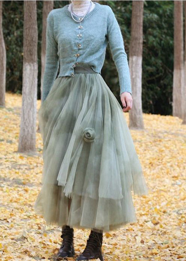 Stylish Green Tie Dye Tulle Holiday Skirt Spring