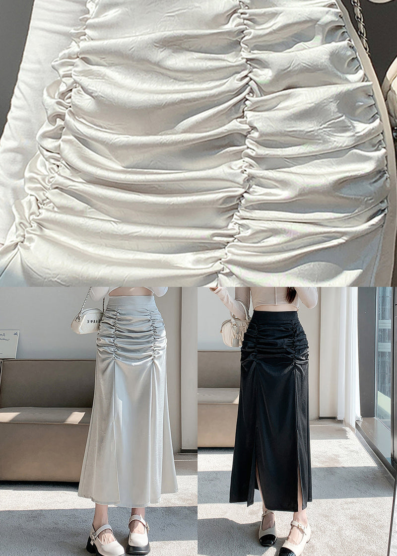 Apricot Side Open Silk Skirt Asymmetrical Wrinkled Spring