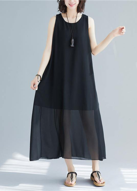 Classy Black Cotton Long Shirts Sleeveless Cotton Summer Dress