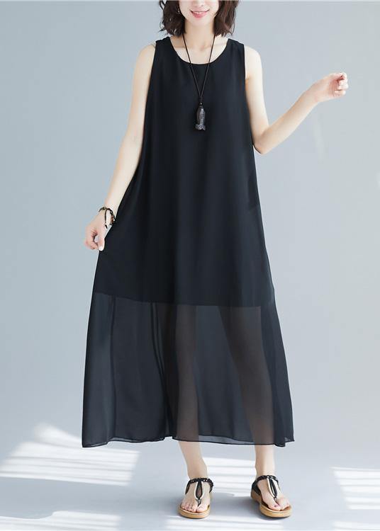 Classy Black Cotton Long Shirts Sleeveless Cotton Summer Dress