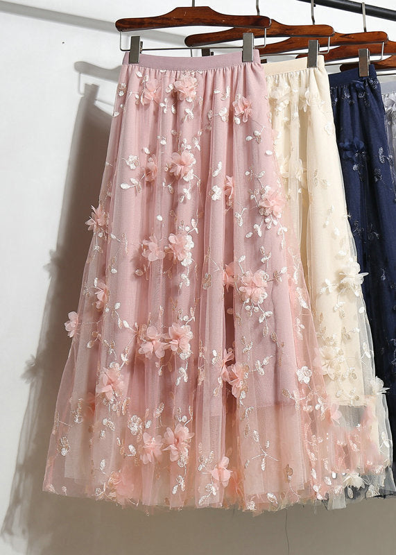 Pink Elastic Waist Tulle a Line Skirts Summer