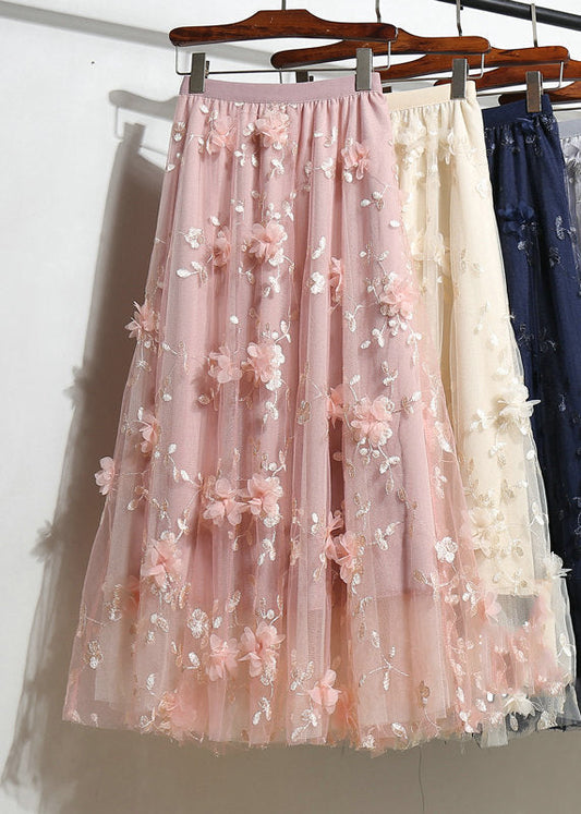 Pink Elastic Waist Tulle a Line Skirts Summer
