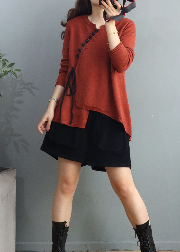 Orange Asymmetrical Knitted Tops Winter