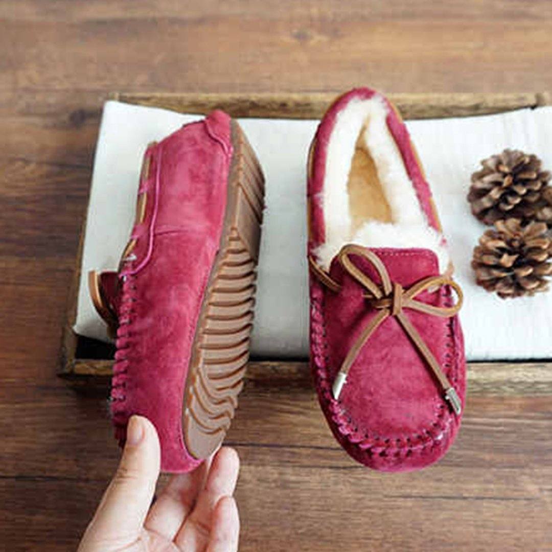 Cozy Slip on Bow-knot Thick Wool Pea Lazy Winter Shoes