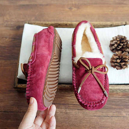 Cozy Slip on Bow-knot Thick Wool Pea Lazy Winter Shoes